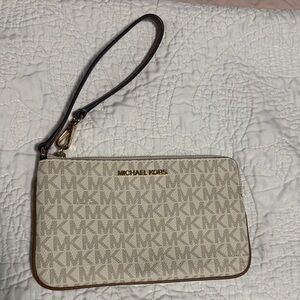 Michael Kors Cream and Brown Wristlet